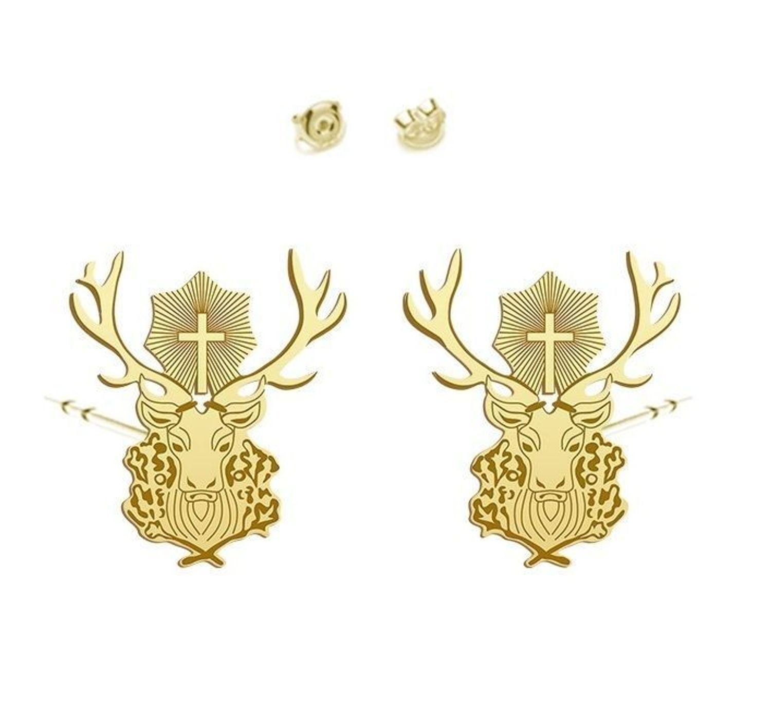 Srebrne kolczyki pozłacane na sztyft 'Jeleń Św Huberta' KR R552-ZL.jpg